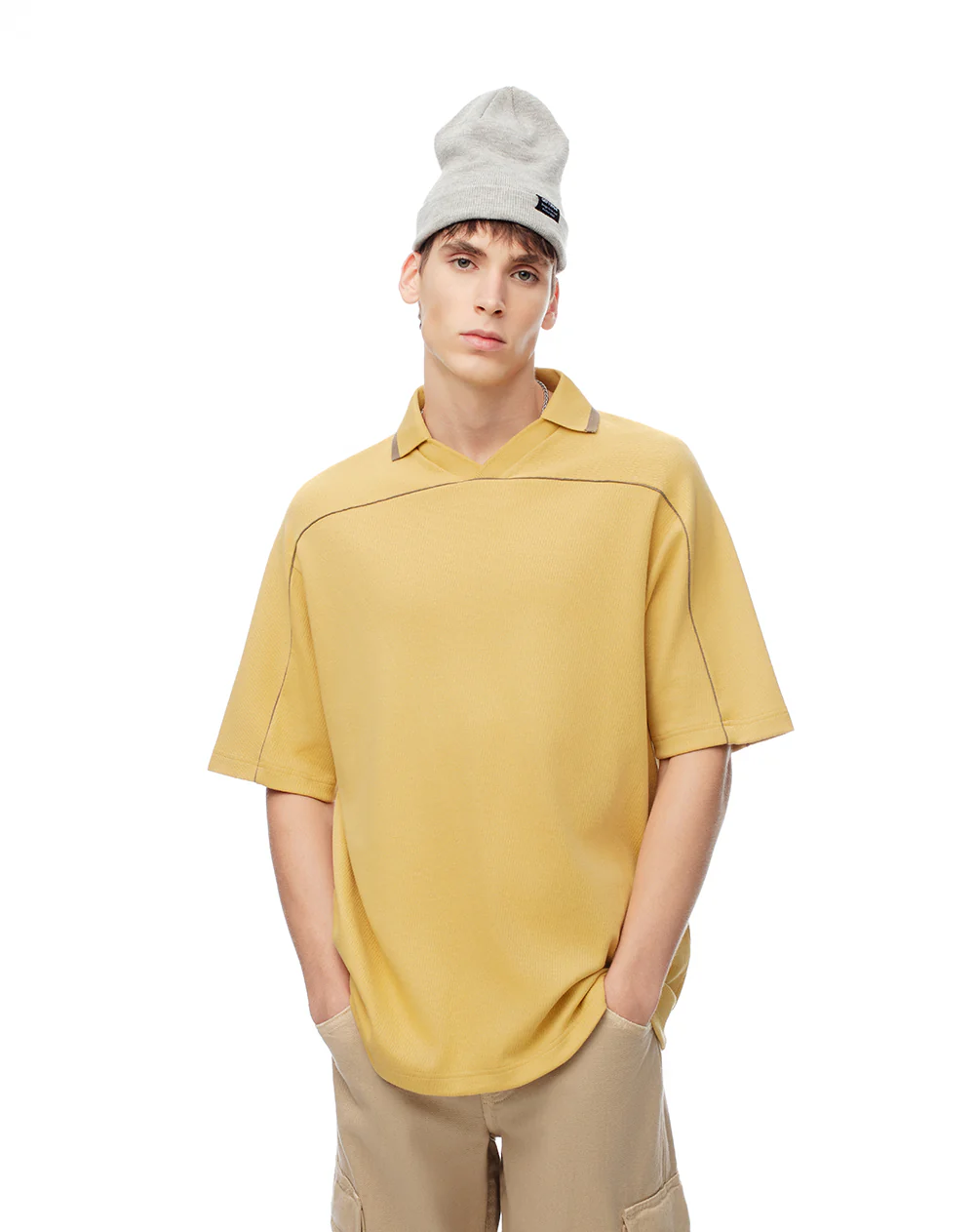 Camiseta tipo polo oversize amarilla hombre
