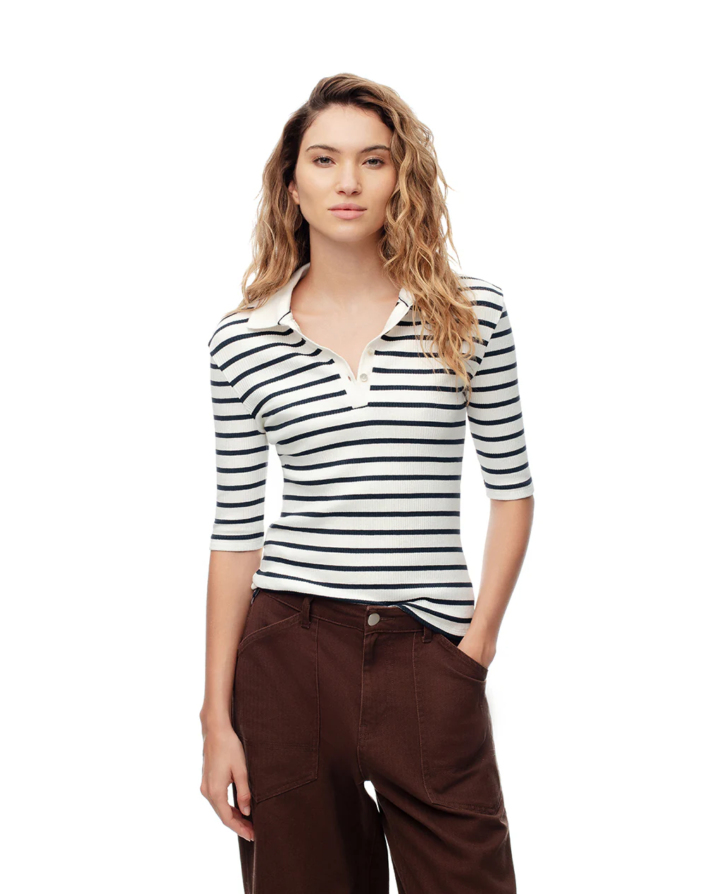 Polo slim tejido de punto rayas mujer