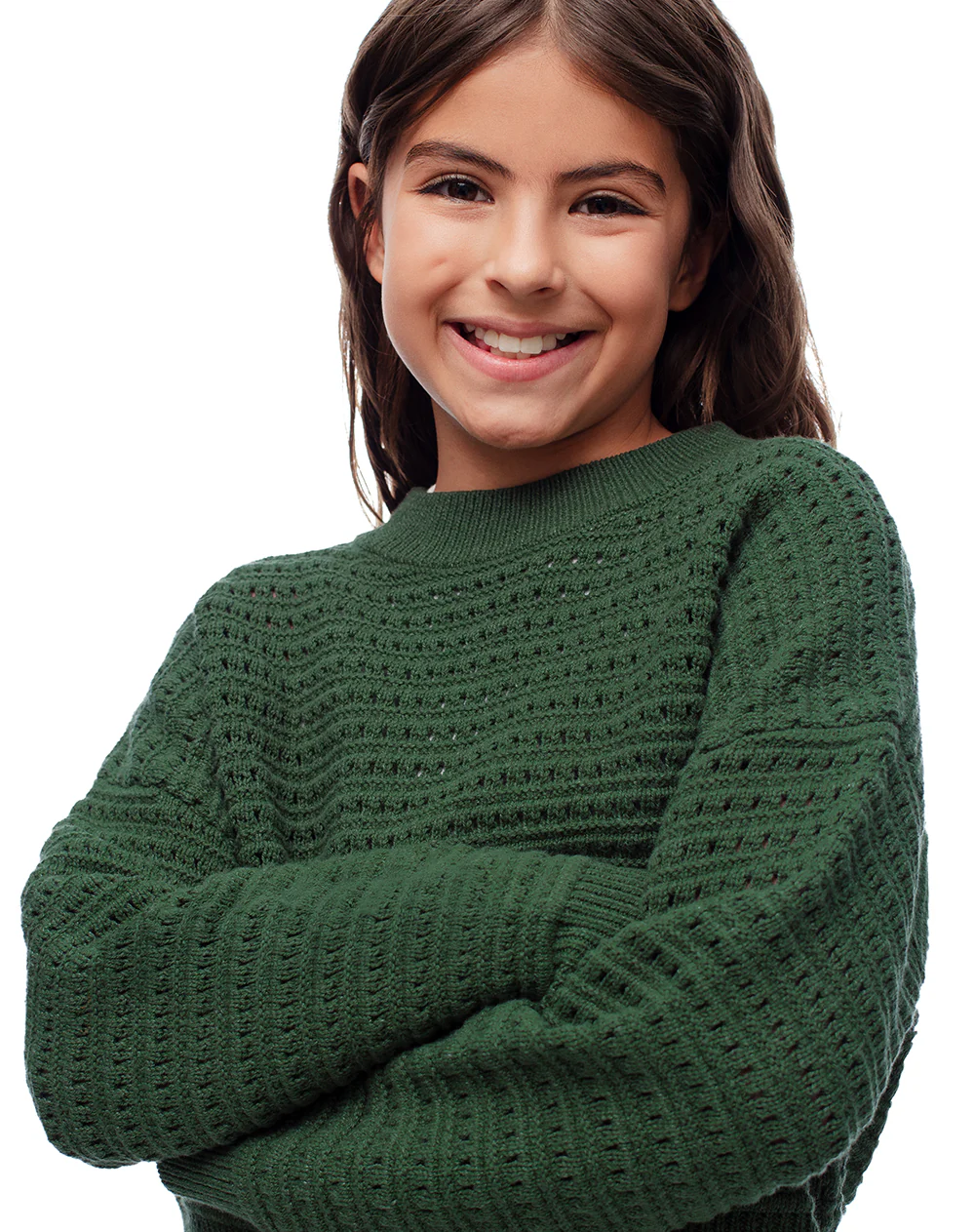 Suéter oversize tejido de punto verde niña - Image 3