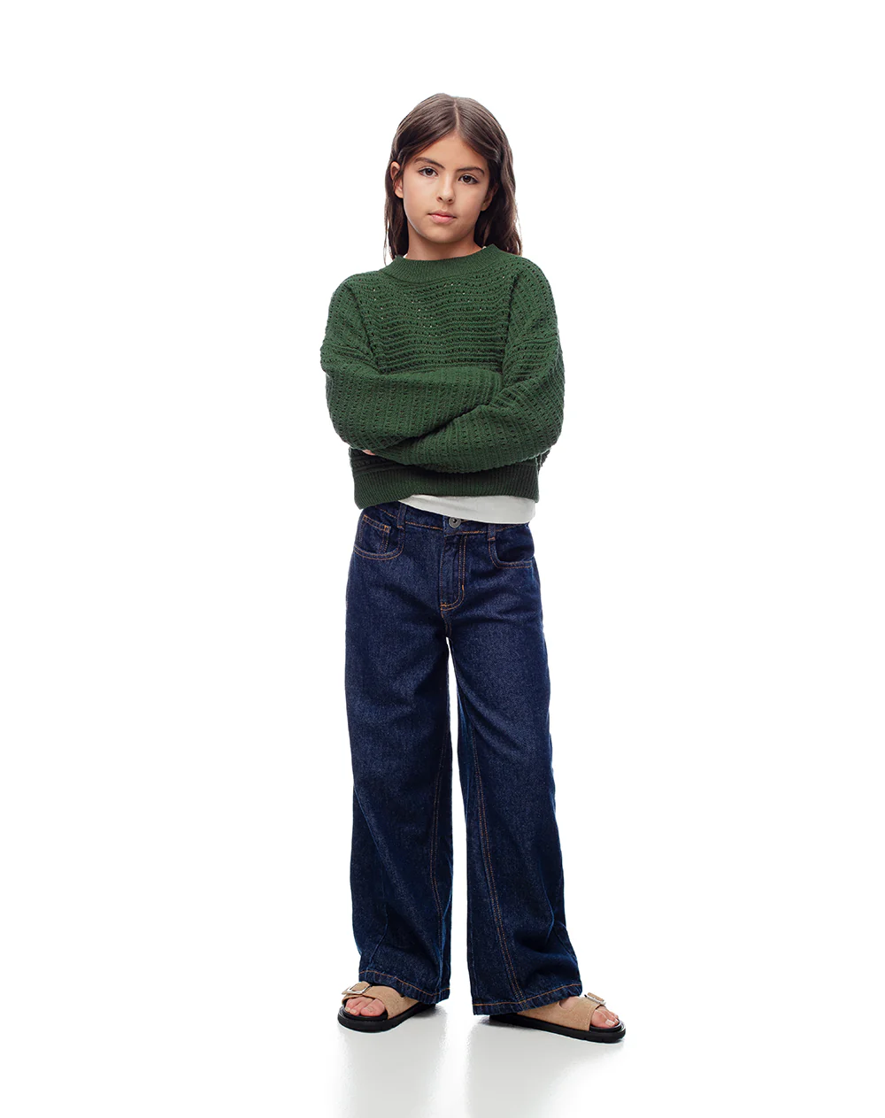Suéter oversize tejido de punto verde niña - Image 4