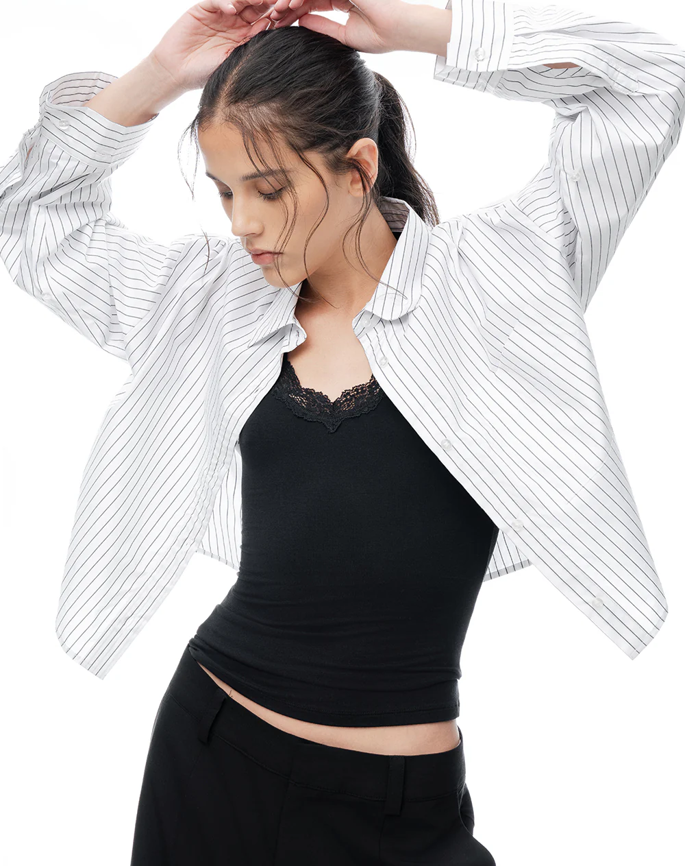 Camisa manga larga oversize blanca rayas mujer - Image 5