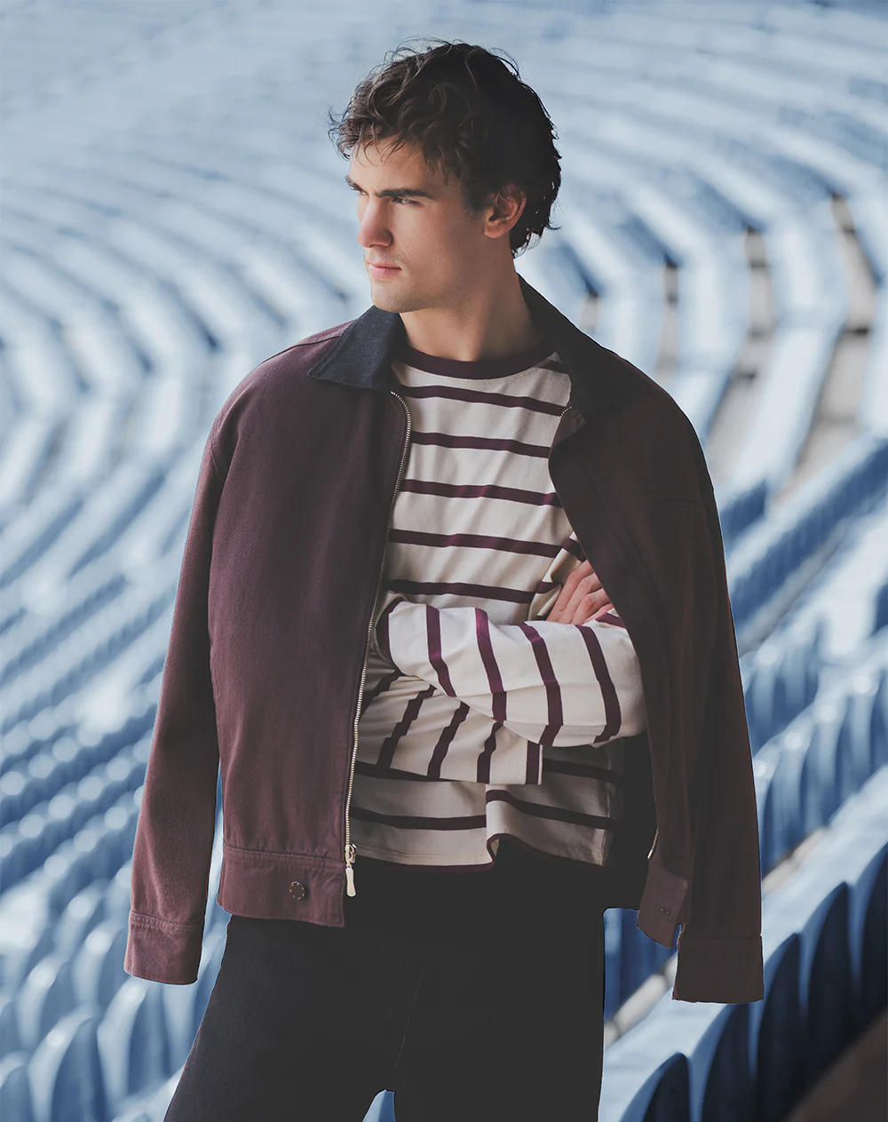 Chaqueta regular fit sin capucha chocolate hombre
