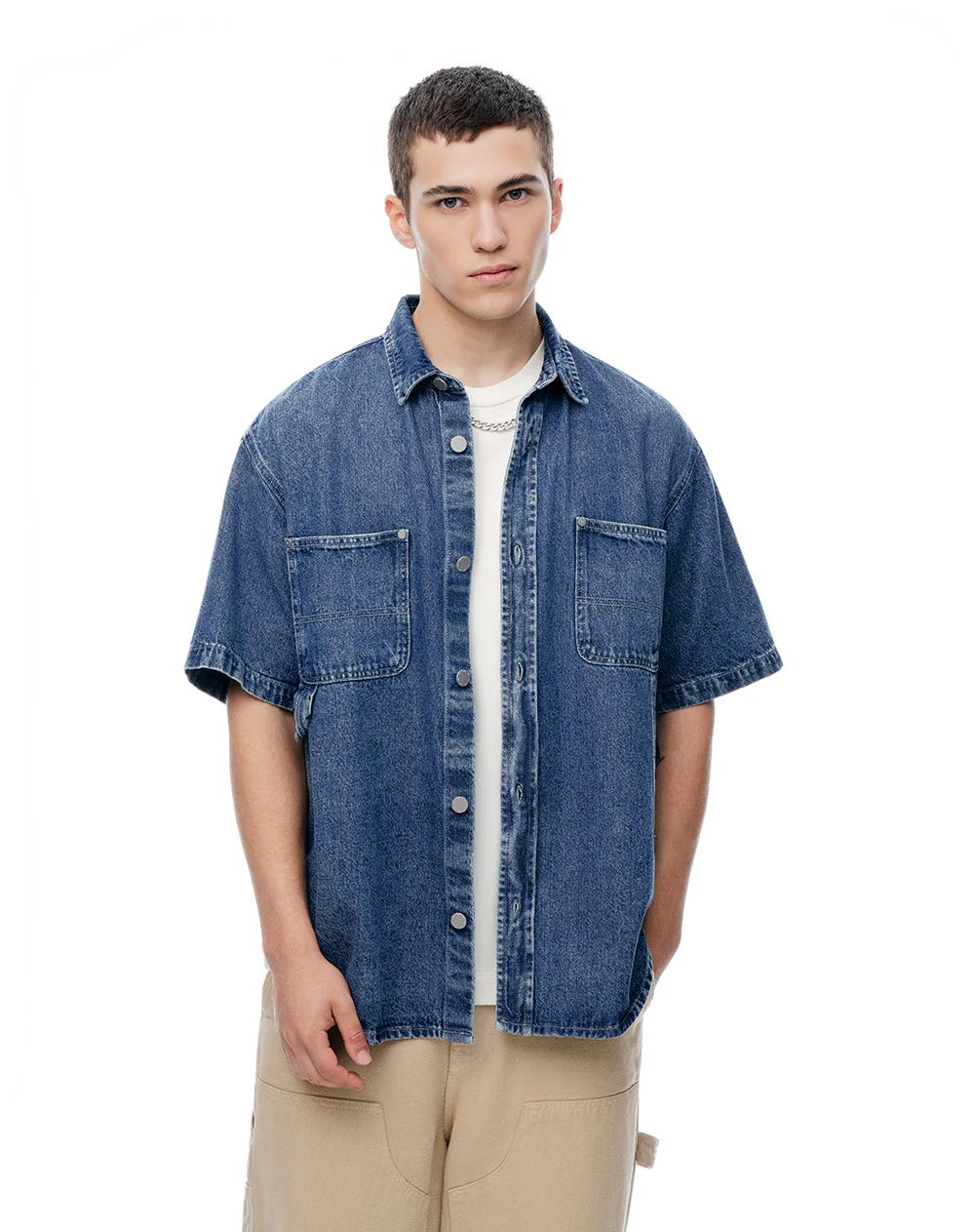 Camisa regular manga corta índigo medio hombre - Image 7