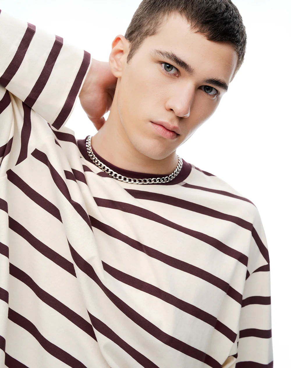 Camibuzo oversize vino tinto rayas hombre - Image 3