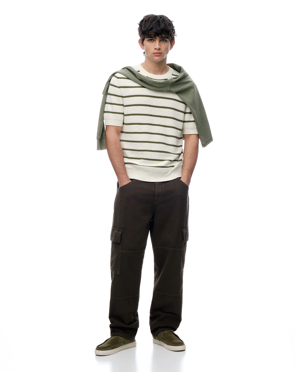 Camiseta manga corta regular tejido de punto rayas hombre - Image 4