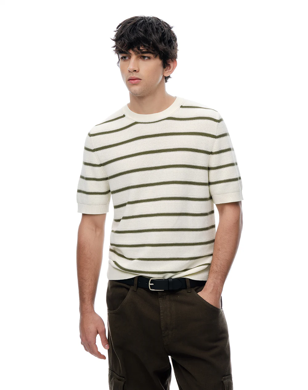 Camiseta manga corta regular tejido de punto rayas hombre - Image 5