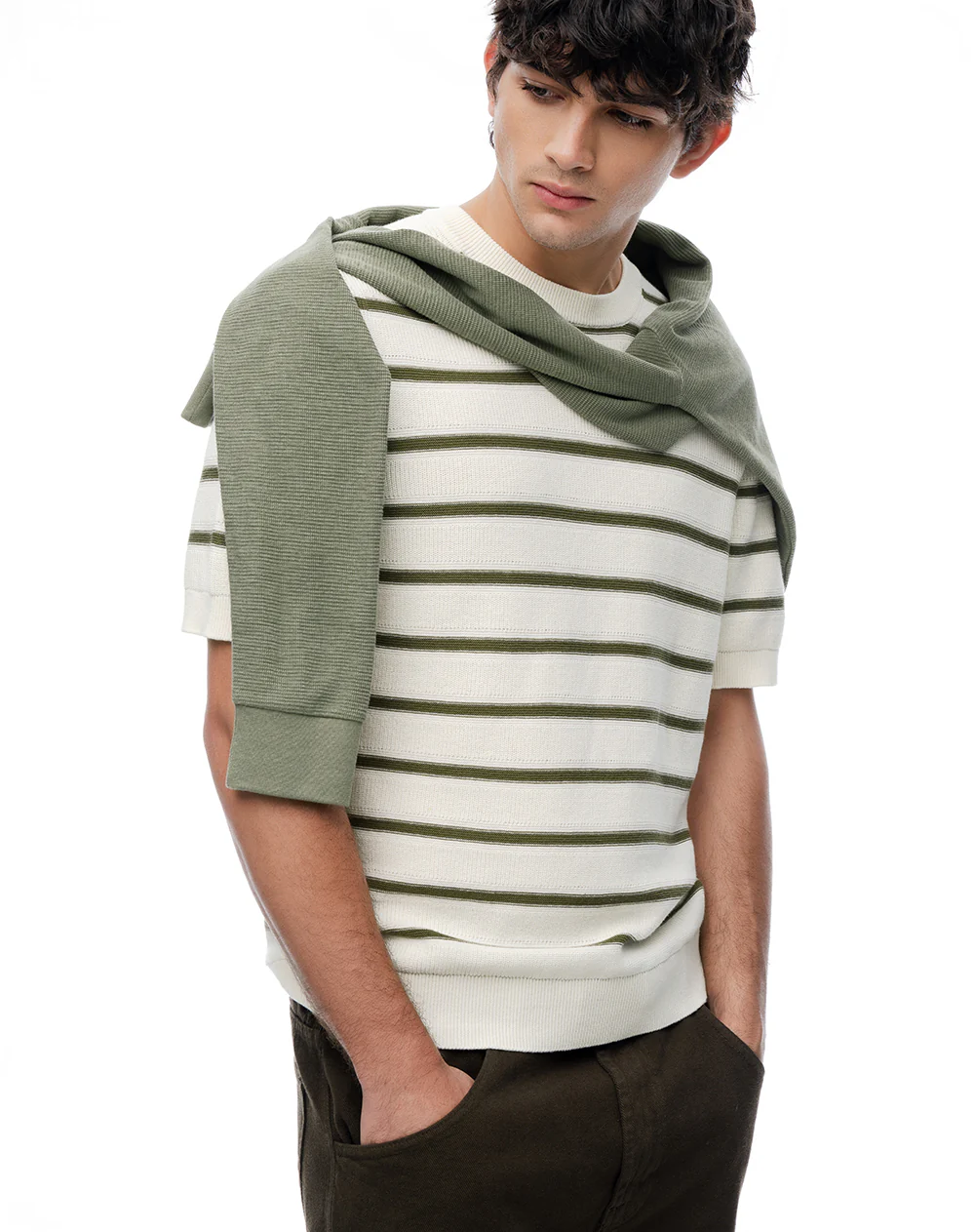 Camiseta manga corta regular tejido de punto rayas hombre - Image 6