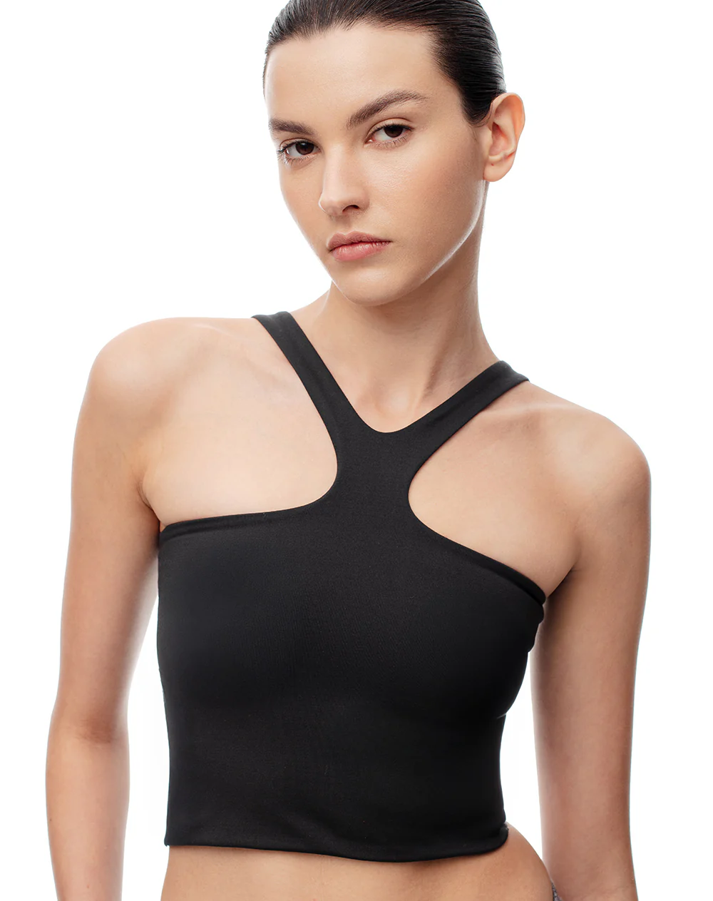 Camiseta crop deportiva secado rápido uso 2 en 1 negra mujer
