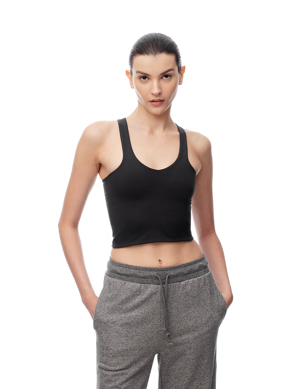 Camiseta crop deportiva secado rápido uso 2 en 1 negra mujer - Image 5