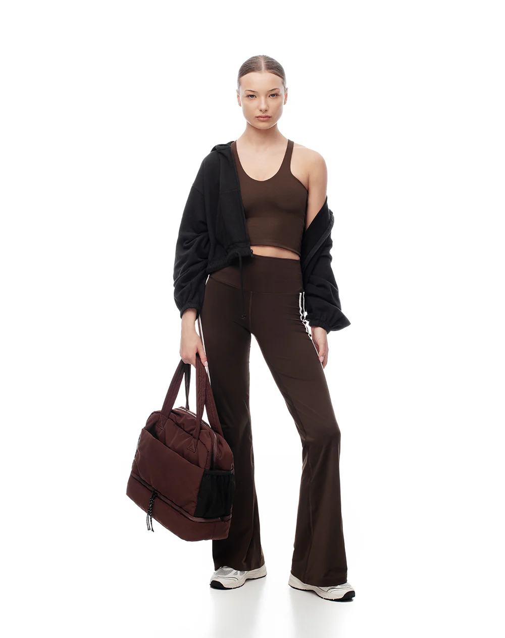 Camiseta crop deportiva secado rápido uso 2 en 1 chocolate mujer - Image 4