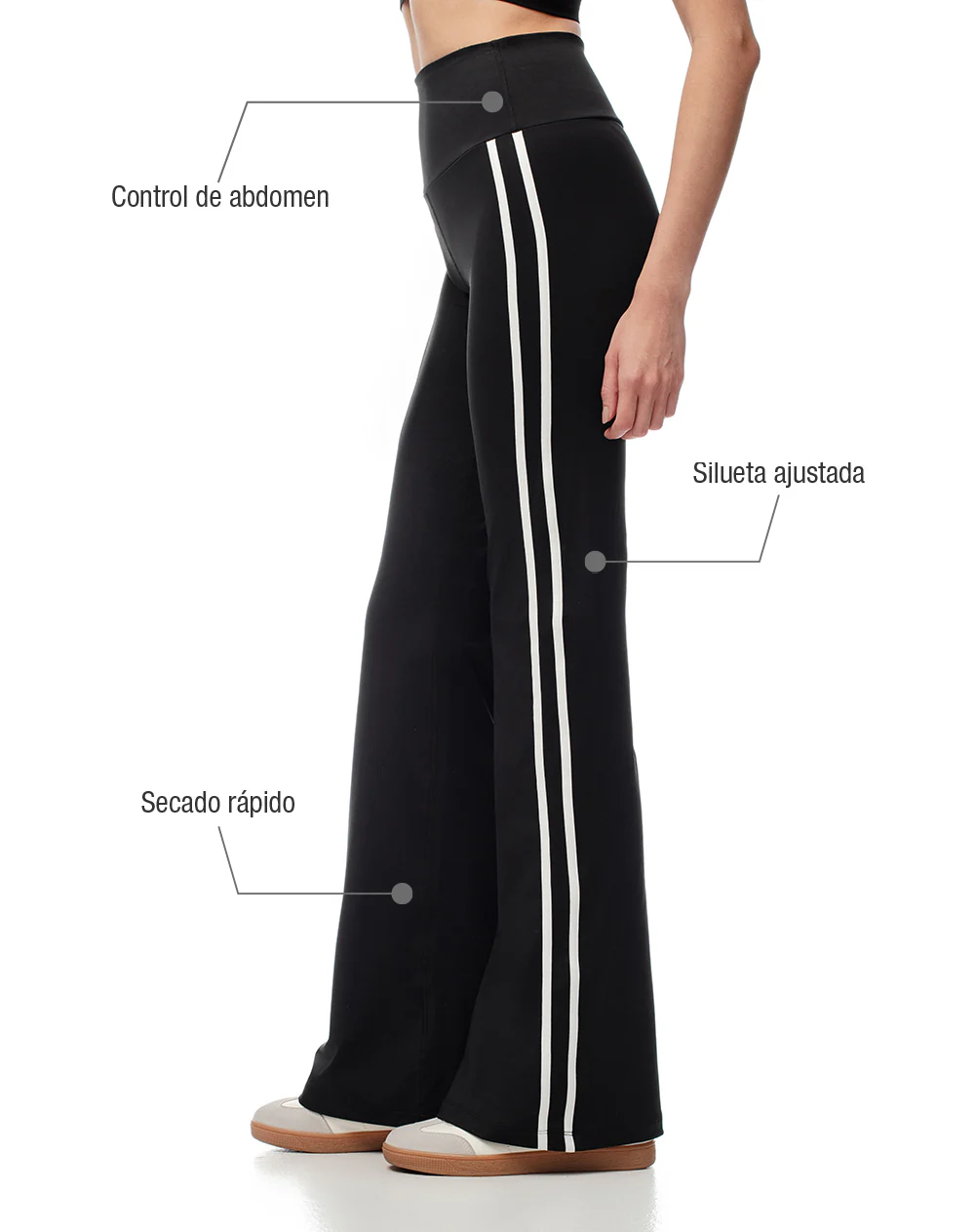 Pantalón deportivo flare tiro alto negro mujer - Image 2