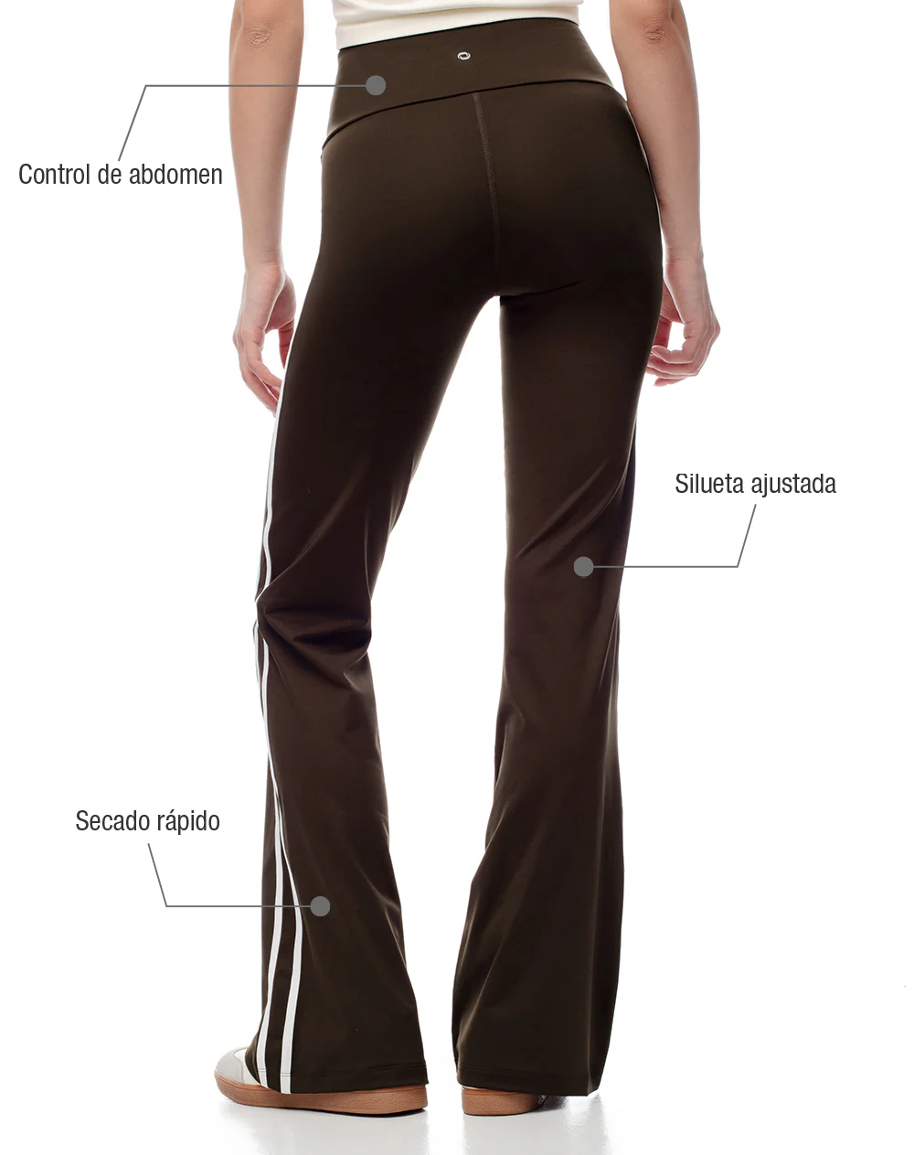 Pantalón deportivo flare tiro alto café mujer - Image 2