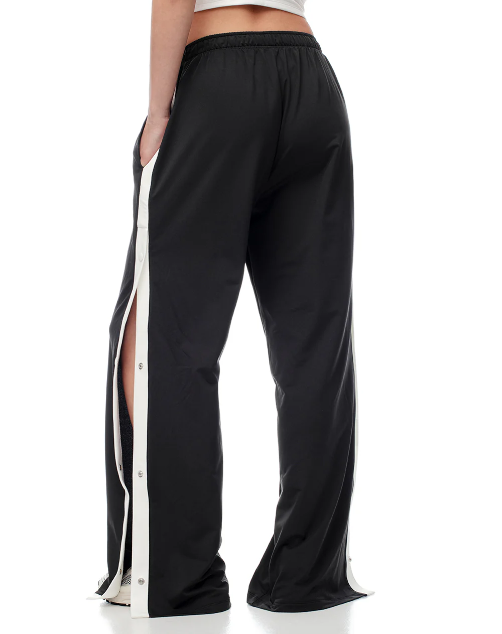 Pantalón wide leg tiro alto abertura lateral negro mujer - Image 2