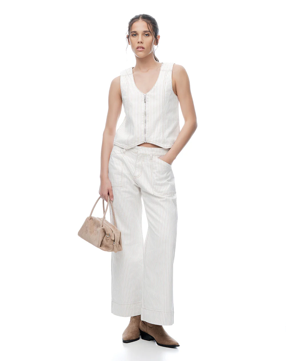 Chaleco denim crudo rayas mujer - Image 3