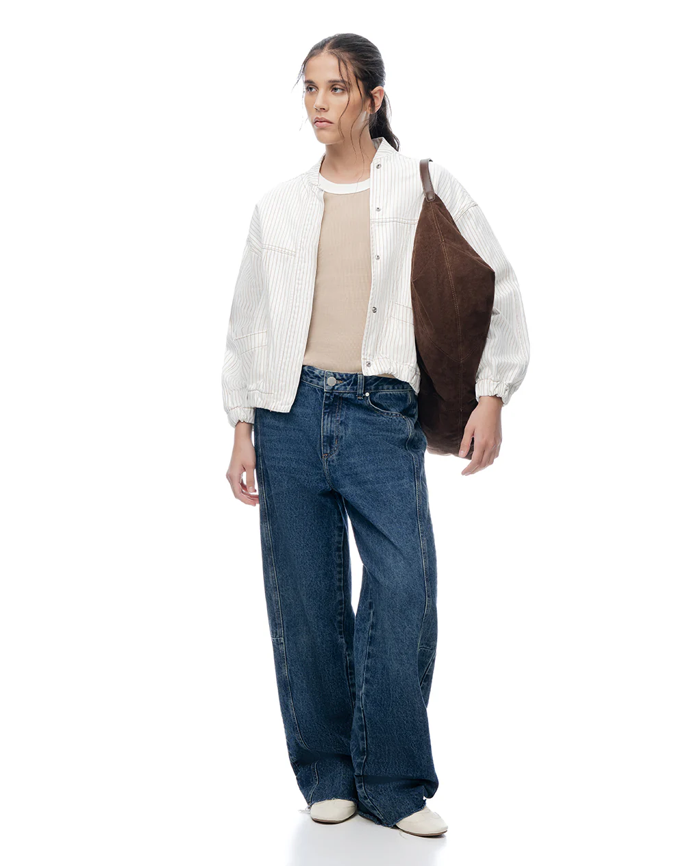 Chaqueta bomber oversize crudo rayas mujer - Image 4