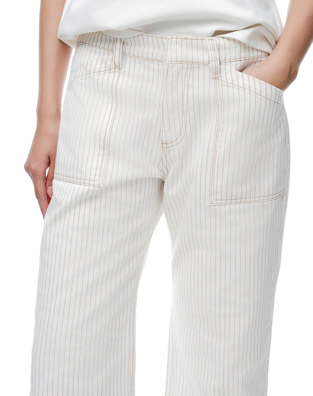 Jean flare tiro medio crudo rayas mujer - Image 3