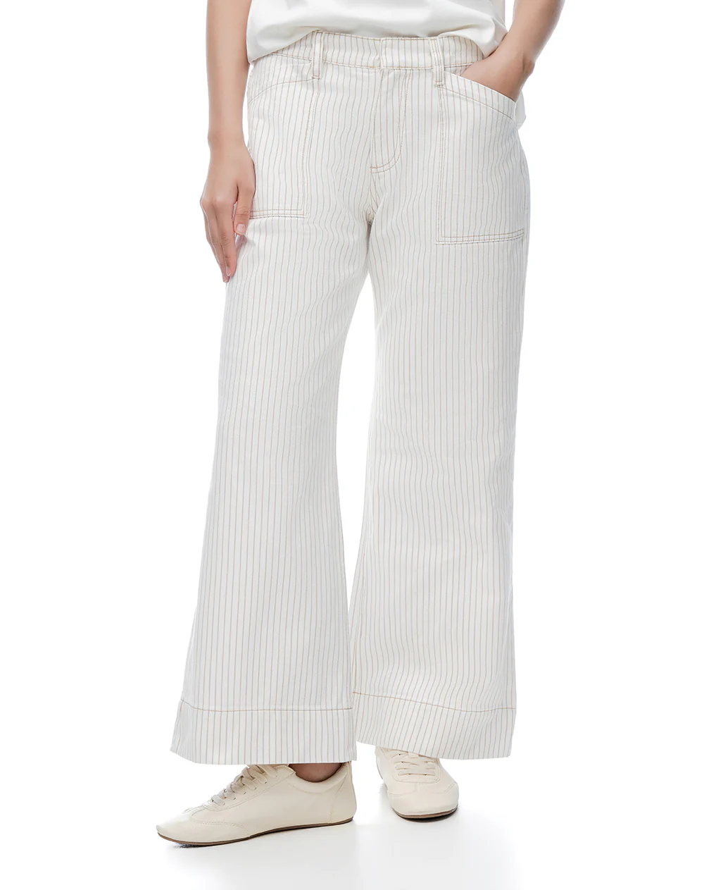 Jean flare tiro medio crudo rayas mujer - Image 6