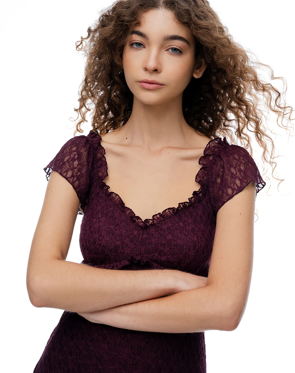 Vestido corto en encaje vino tinto mujer - Image 3