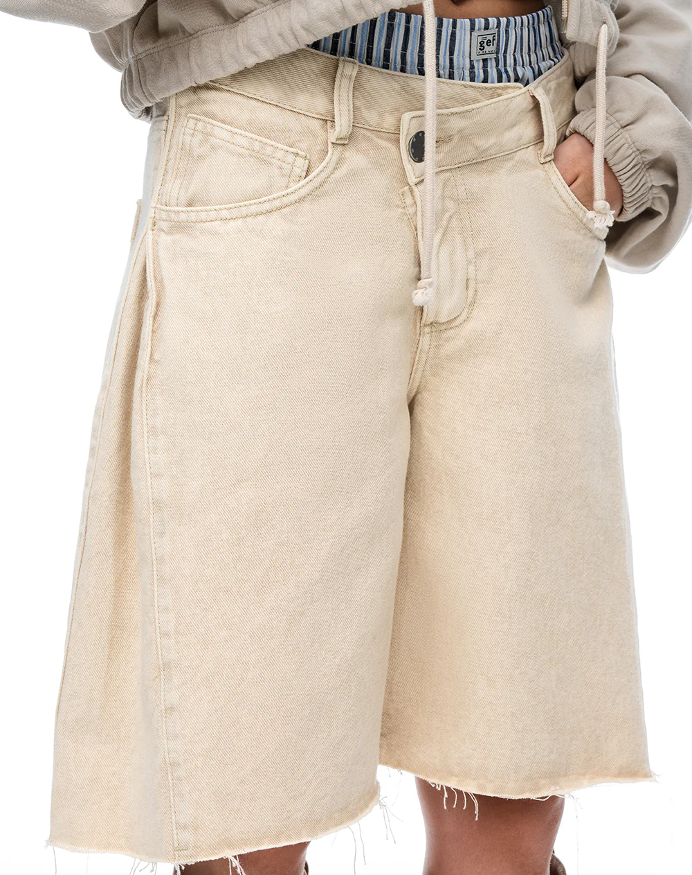 Bermuda loose tiro bajo denim habano mujer - Image 3